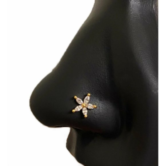 Classic Flower Nosestud Made Of Surgical Steel Hypoallergenic L-shape Backing - Picture 1 of 1